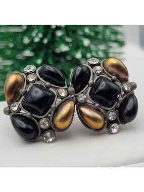 ✨2/$10✨ Black Gold Earrings Clip-on Vintage Teardrop Diamond